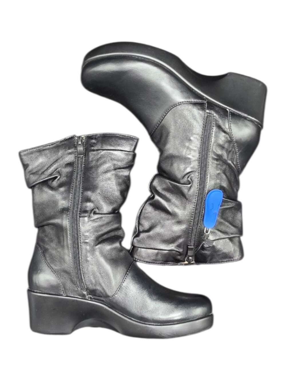NWOT Alegria Ivy 641 Black Leather Ruched Mid Calf Wedge Boots EU 38 (7.5-8)
